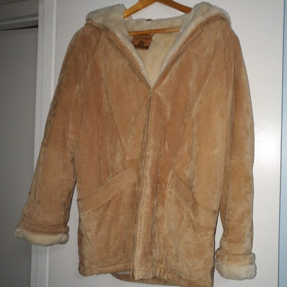 Women's tan plush lined suede coat